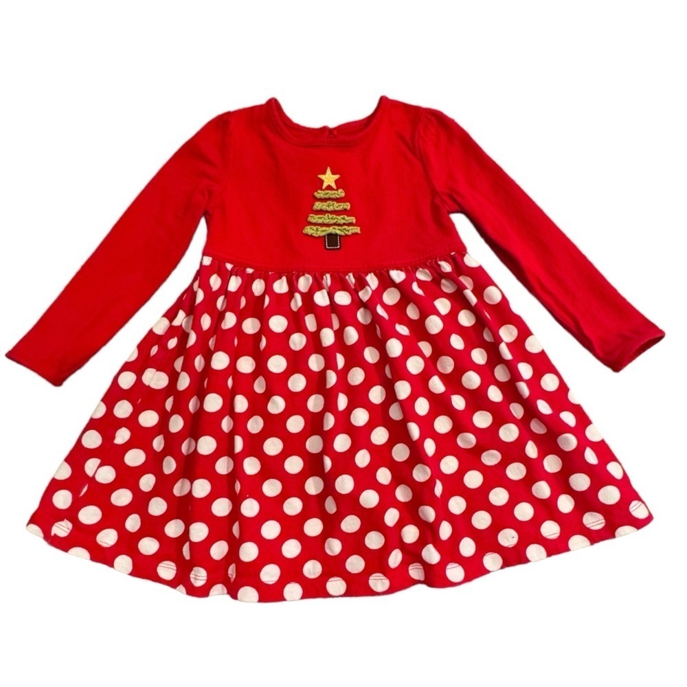 J Khaki Girls 2T Red Christmas Tree Dress w/Polka Dot Skirt